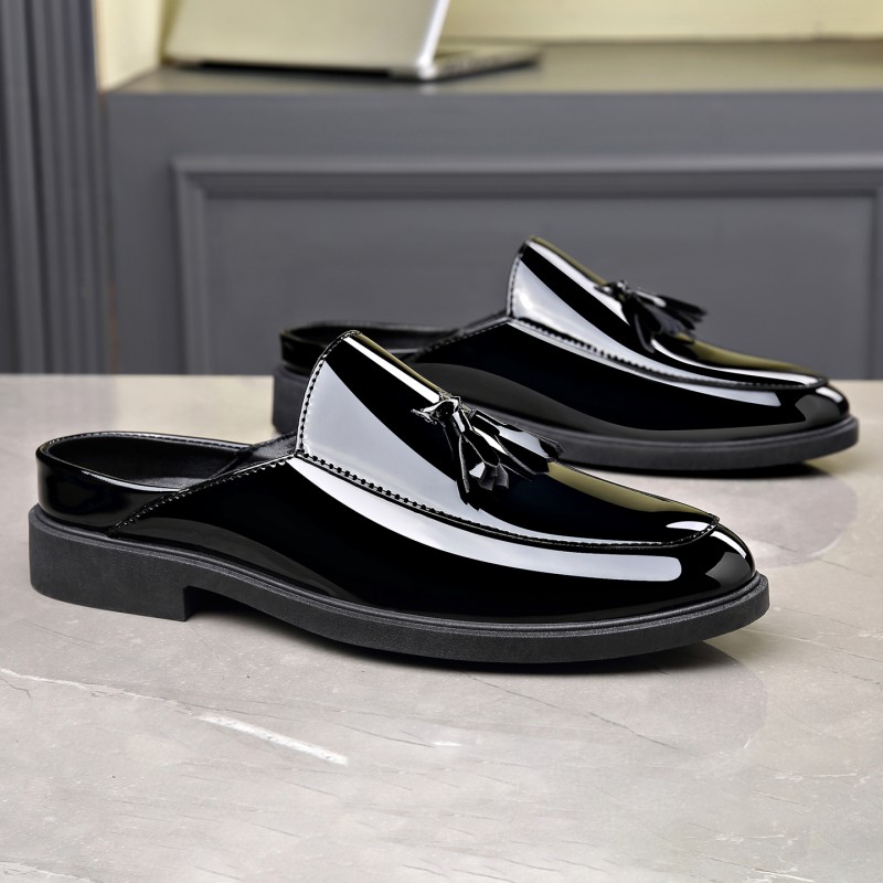 Men Black Patent Leather Mules - Formal Men Daily Wear Footwear review and price