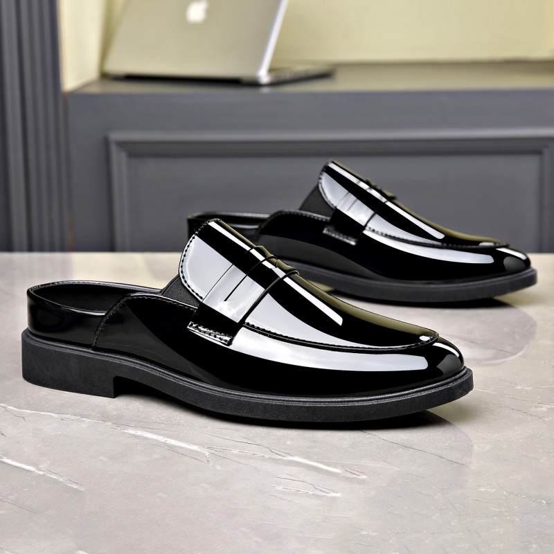 Men Black Patent Leather Mules - Formal Men Daily Wear Footwear review and price