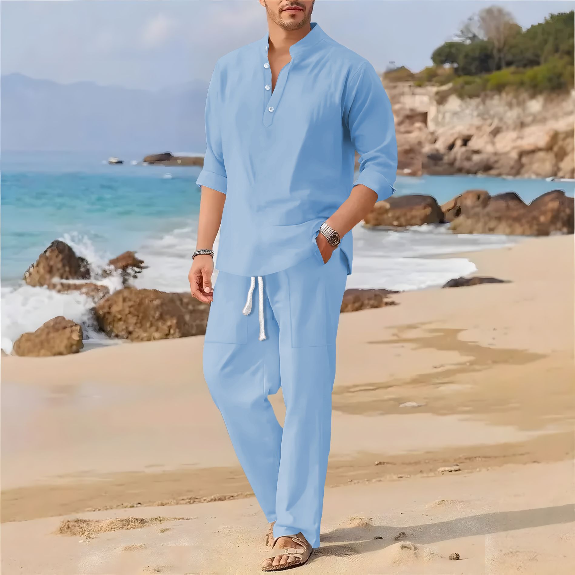 Men's retro cotton and linen s - Men'S Formal Beach Wear review and price